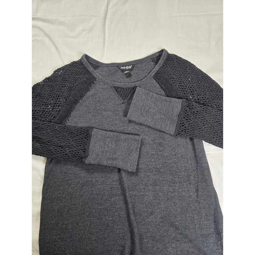 Lucky Brand‎ Sweater Womens Medium Gray Crochet Knit Sleeve Pullover Casual Top